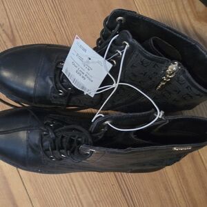 Bebe Black Lace-Up Combat Boots